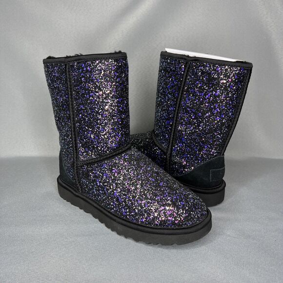 New Women's 7 UGG Boots Black Cosmos Sparkles Multi Glitter Classic Short